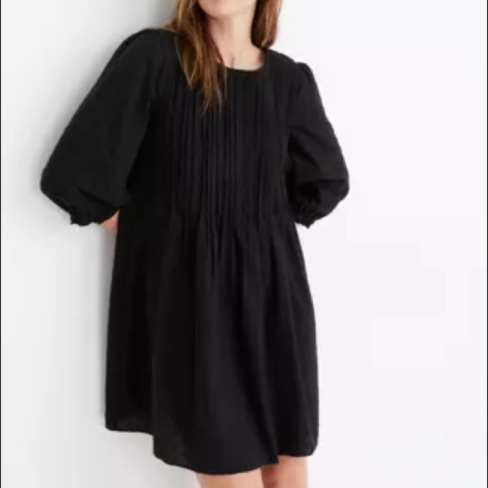 Embroidered Pintuck Mini Dress